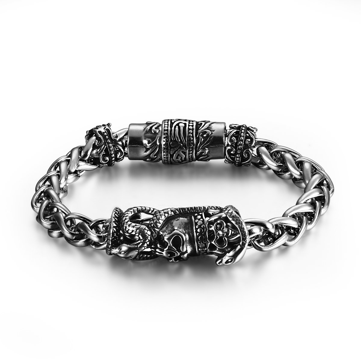 Cool Titanium Men's link Bracelet Silver Black 8 Inch ...
