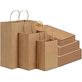 OUTUXED 90pcs Brown Kraft Paper Bags with Handles Assorted Sizes Each Size 30pcs Paper Gift Bags with Handles Bulk,For Retail, Grocery, Wedding, Mother's Day