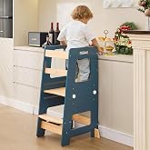 WOOD CITY Kitchen Step Stool - Safe Montessori Standing Tower for Kids with Safety Rail, Height Adjustable Toddler Ideal Help