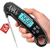 Meat Thermometer Digital, 1-2 Sec Instant Read, Grilling, Cooking, Food | Fast Response, Waterproof, Backlit Display for BBQ, Air Fryer, Smoker, Kitchen Gadgets, Gift for Dad Men, Black