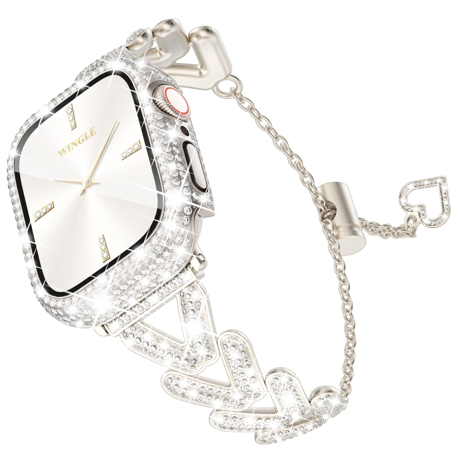 WINGLE Bling Band and Case for Apple Watch Band 38mm Series 3 2 1 Women, Luxury Sparkle Rhinestone Crystal Metal Band Designer Chain Bracelet with Diamond Screen Protector Case, 38 mm Starlight