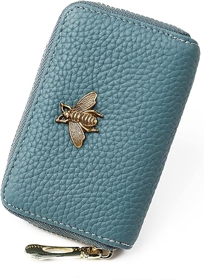 imeetu RFID-Kartenetui, kleines Lederetui mit Reißverschluss für Damen (Lite, Pfauenblau)