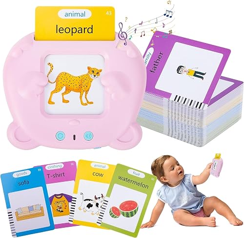 Topfree Toddler Toys for 2 3 4 5 Year Old Boys and Girls Talking Flash Cards 224 Sight Words Autism Sensory Toys Speech Therapy Montessori Learning Toys (Pink)