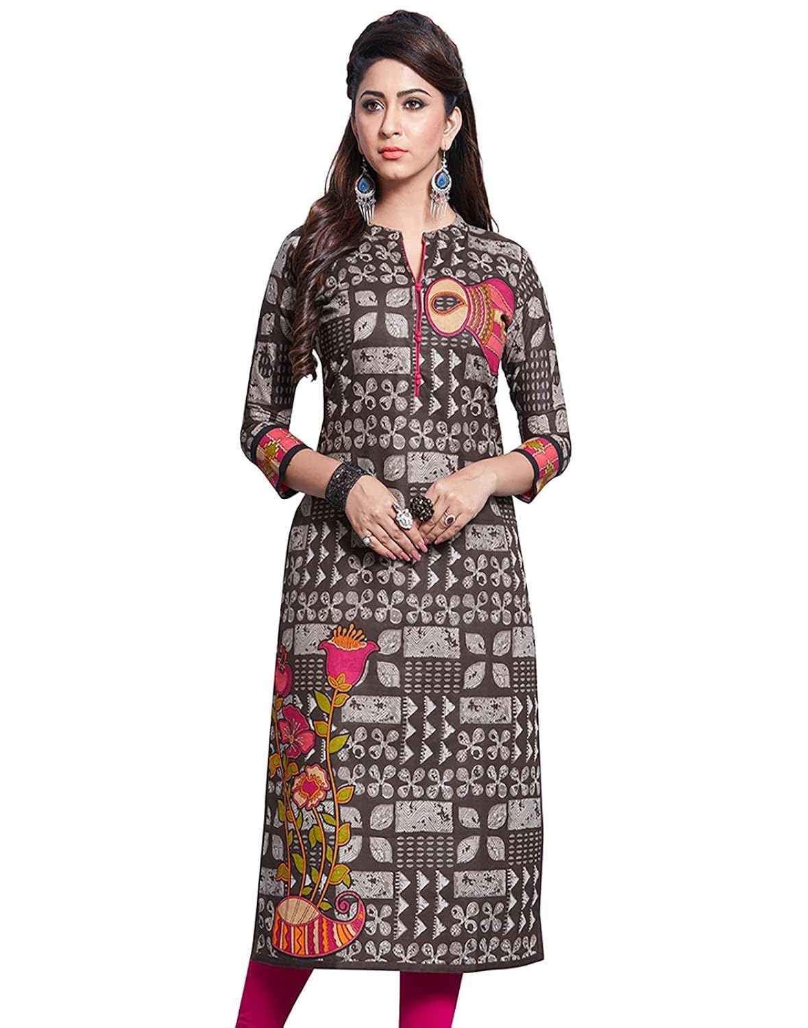 jevi prints women's unstitched kurti material (saheli-1625_brown_free size)