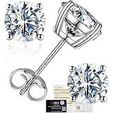 Moissanite Stud Earrings for Women, 1-4ct Total, 925 Sterling Silver for Women Men, D Color VVS1 Clarity Round Lab Created Diamond Earrings