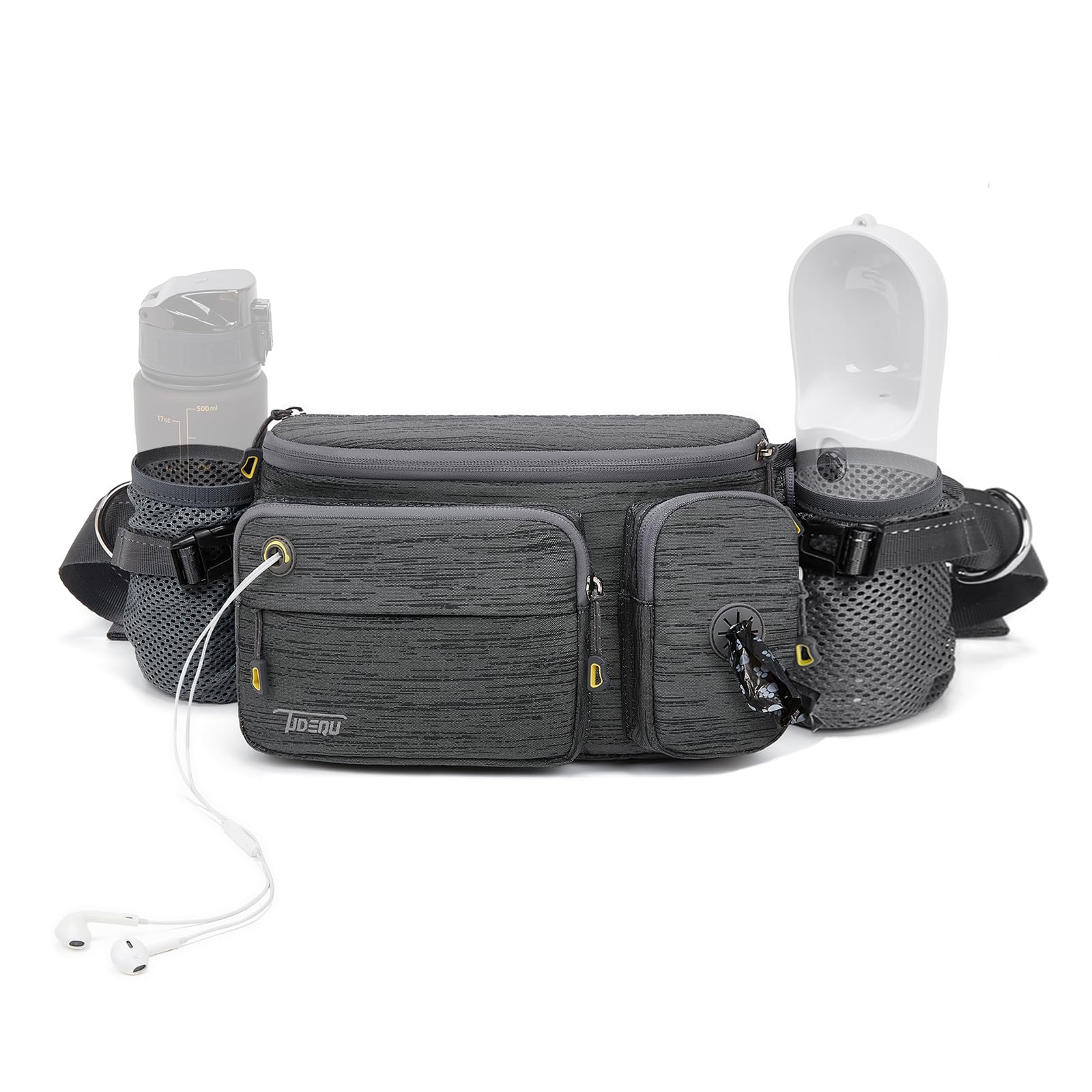 TUDEQU Dog Large Walking Bag,Bumbag,Running Waist Bag,Fanny Pack with Two Bottle Holder,Hiking Waist Pack for Men,Hip Bag
