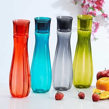 Steelo Flore Plastic Water Bottle, 1 Litre, Set of 4, Multicolour