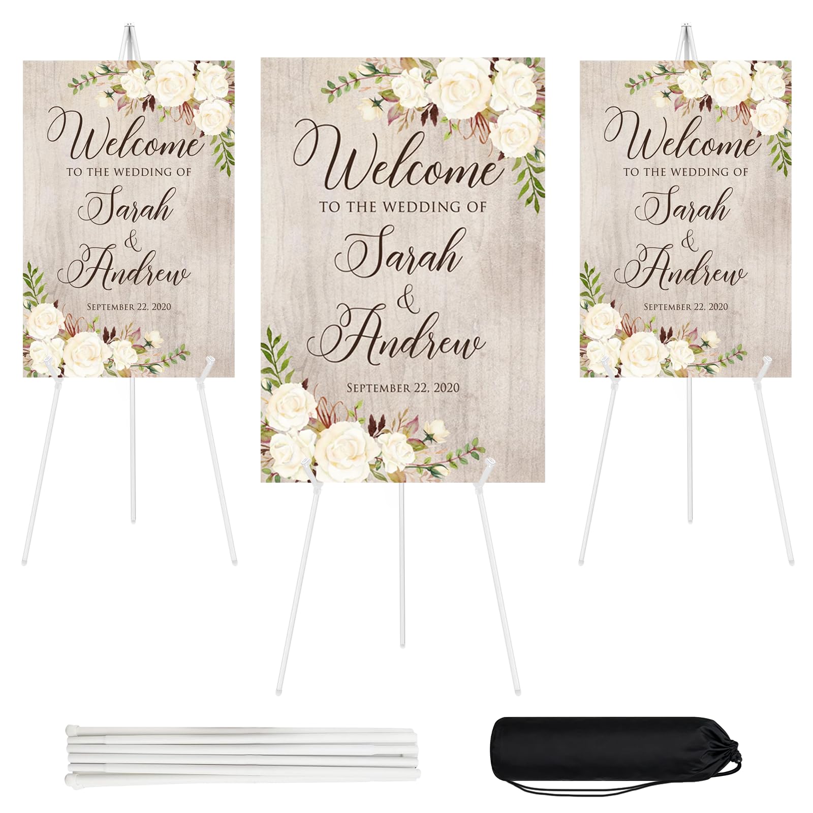 Photo 1 of JEAWIWI 3PCS White Easel Stand for Wedding Sign Stand, 66 Inch Lightweight Adjustable Art Poster Board Stand for Display Wedding Welcome Sign, Metal Easel Stand for Painting with Portable Bag