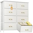 YILQQPER Tall Dresser for Bedroom with 8 Drawers, Chest of Drawers for Closet, Living Room, Hallway, Nursery, White Dresser with Sturdy Steel Frame, Fabric Bins, Leather Finish, Wood Top, White