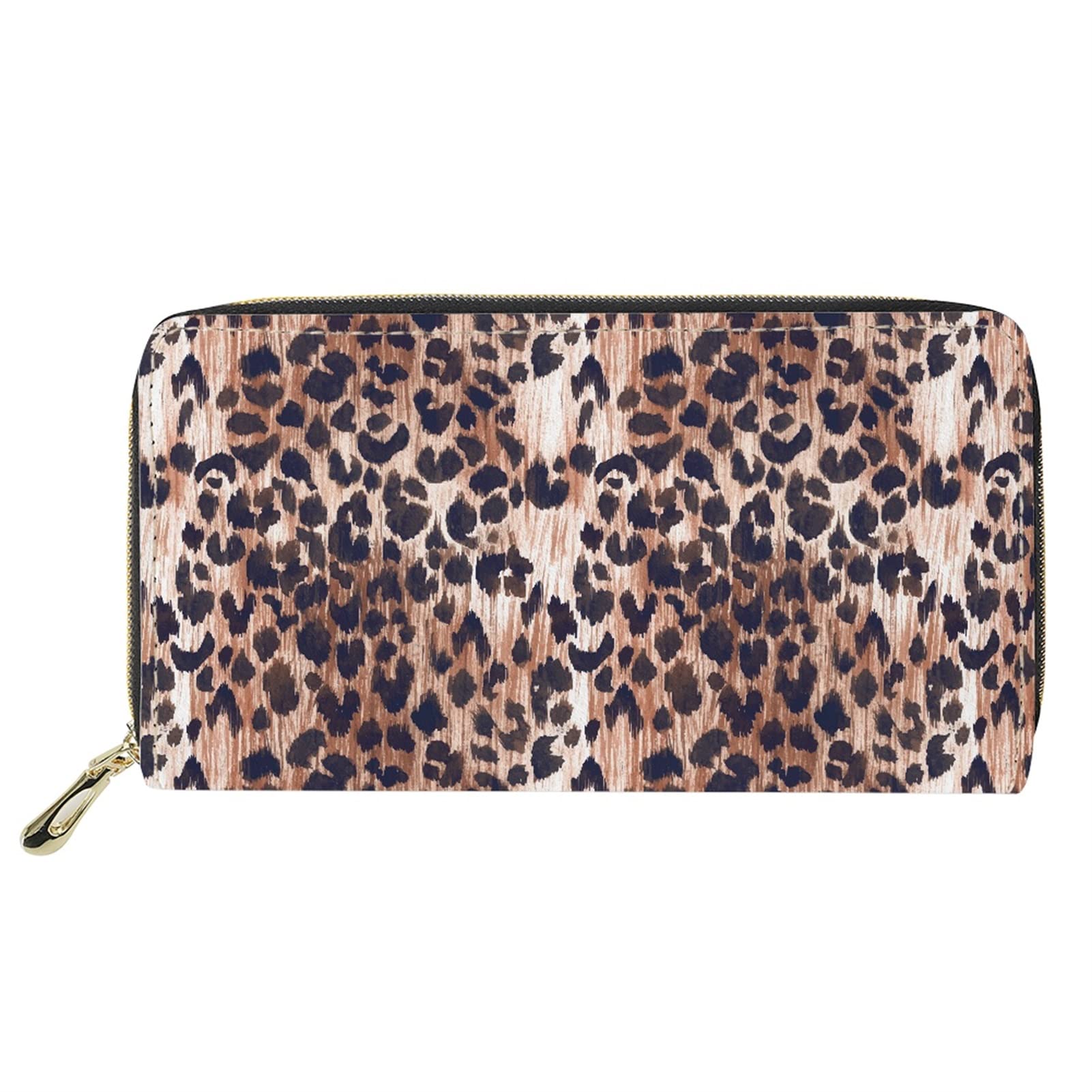 Dolyues Women Pu Leather Zipper Credit Card Holder Wallet with Black Brown Leopard,Purse with Coin Pocket for Travel Shopping Working
