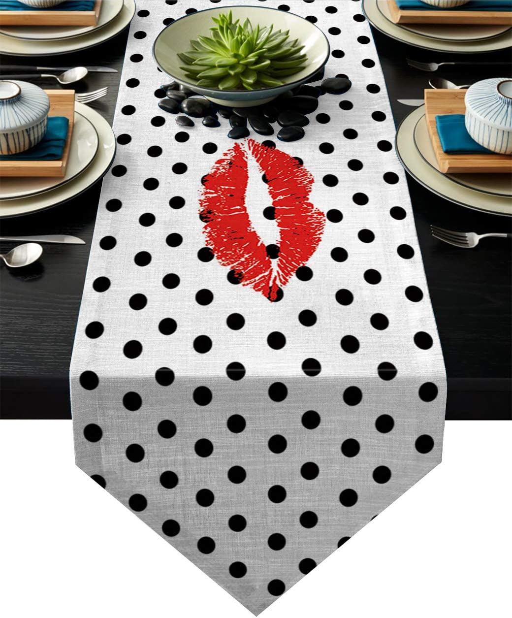 Fandim Fly Dining Table Runner 13 x 70 Inch, Sexy Lips in The Point Background Table Runners for Morden Stylish Wedding Party Holiday Table Setting Decor