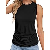AURUZA Womens Ruched Tank Tops Crewneck Loose Fit Basic Going Out Clothes Casual Summer Sleeveless Shirts for Women