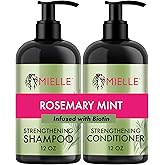 Mielle Organics Rosemary Mint Strengthening Shampoo and Conditioner Infused with Biotin, Cleanses and Helps Strengthen Weak and Brittle Hair, 12 Ounces