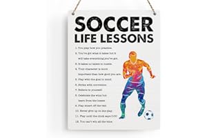 BELLOWDEER Soccer Life Lessons Wood Sign Inspirational Soccer Wall Decor Art, Motivational Soccer Quotes Wall Art Decor Signs for Home Office Bedroom Decoration, Senior Team Gifts, 8x10 Inches