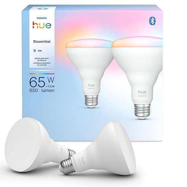 PHILIPS HUE ESSENTIAL SMART LED BR30 BULB 2-PACK,...