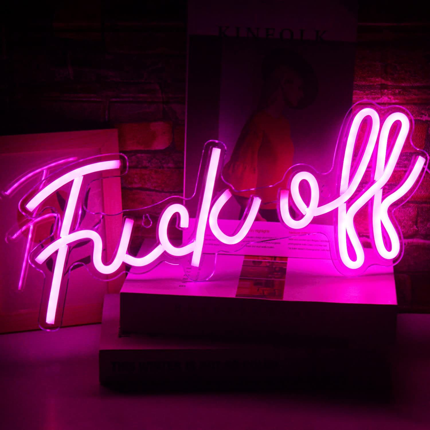Fuck Off Neon Sign Pink Word LED Neon Wall Light Signs Acrylic USB Led Lights for Bedroom Letter Lamp for Bar Pub Home Decorations 17'' x 8''