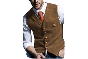 Aesido Casual Men's Vest for Wedding Plaid Soft Wool Tweed Waistcoat for Groosmen Best Man
