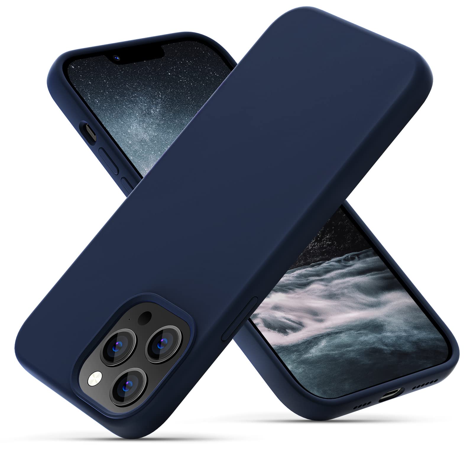 OIIAEE Silicone Case Designed for iPhone 13 Pro Max Case, Ultra Slim Shockproof Protective Liquid Silicone Phone Case with Soft Anti-Scratch Microfiber Lining, 6.7 inch, Navy Blue — image 1