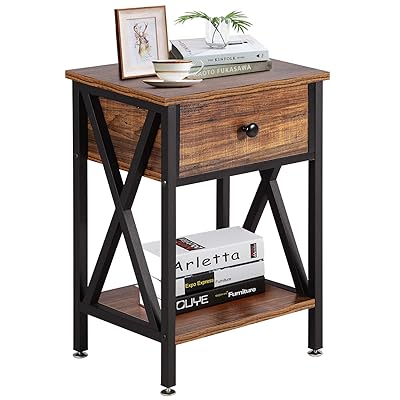 VECELO Modern Nightstand, X-Design Side Table with Storage Bin