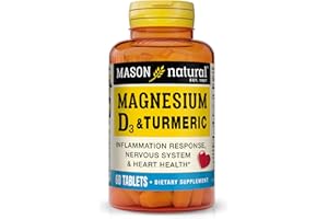MASON NATURAL Magnesium & Vitamin D3 with Turmeric - Healthy Heart and Nervous System, Strengthens Bones and Muscles, Improved Joint Health, 60 Tablets