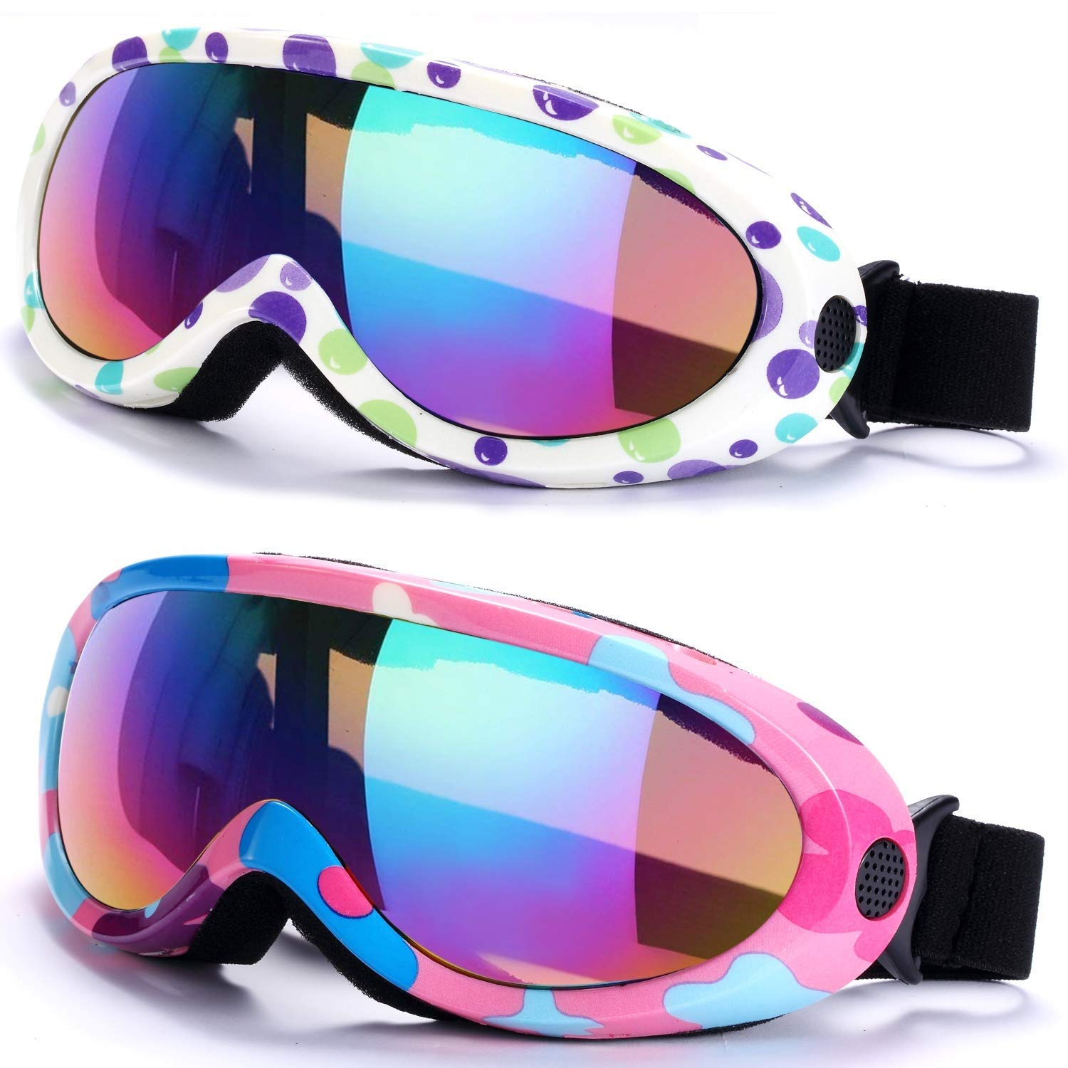 Yizerel Ski Goggles, Pack of 2, Snowboard Goggles for Kids, Boys & Girls, Youth, Men & Women, with UV 402 Protection, Wind Resistance, Anti-Glare Lenses, New Edition