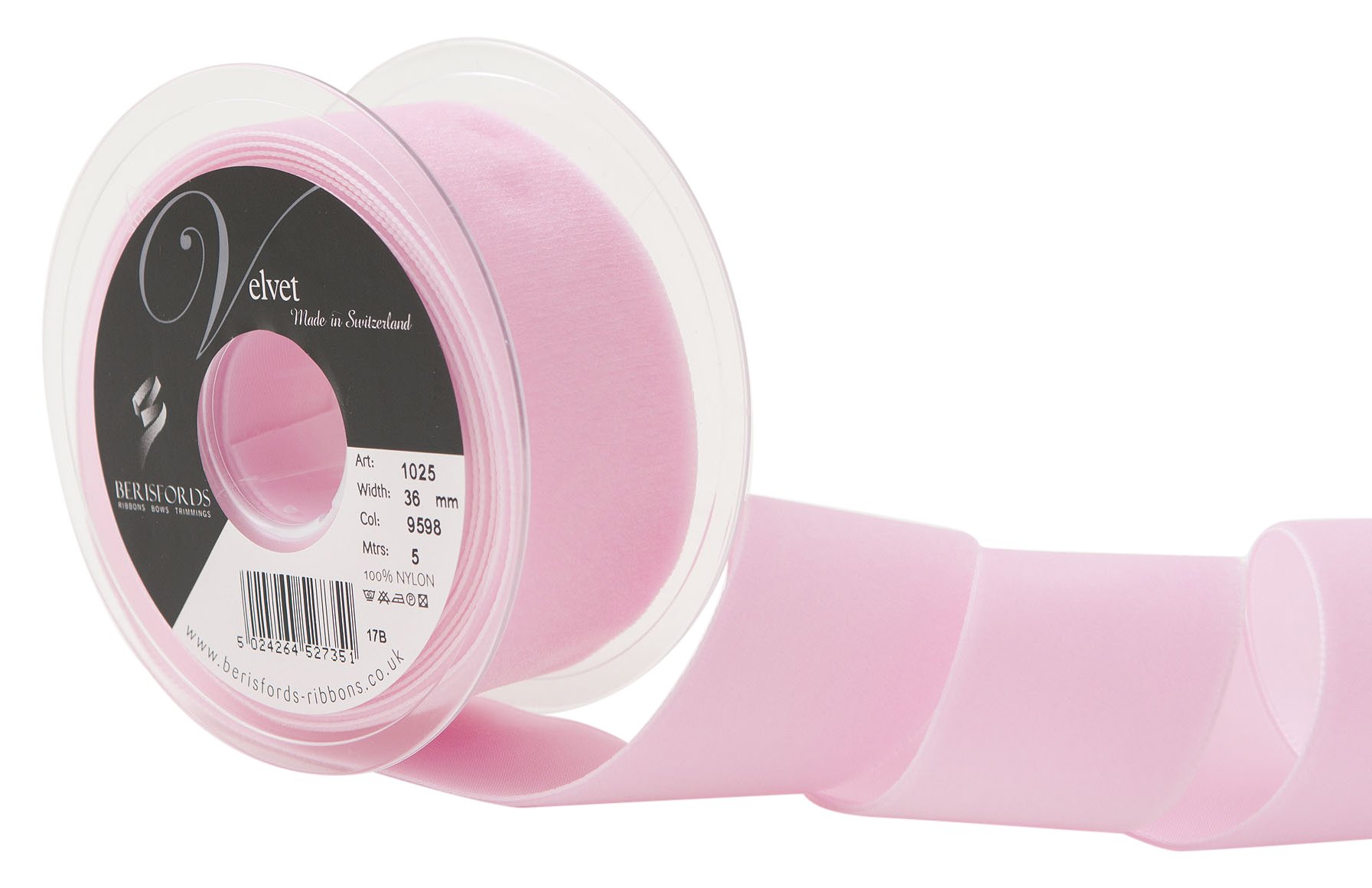 Berisfords Velvet Ribbon, Baby Pink, 102 x 45 x 102 cm