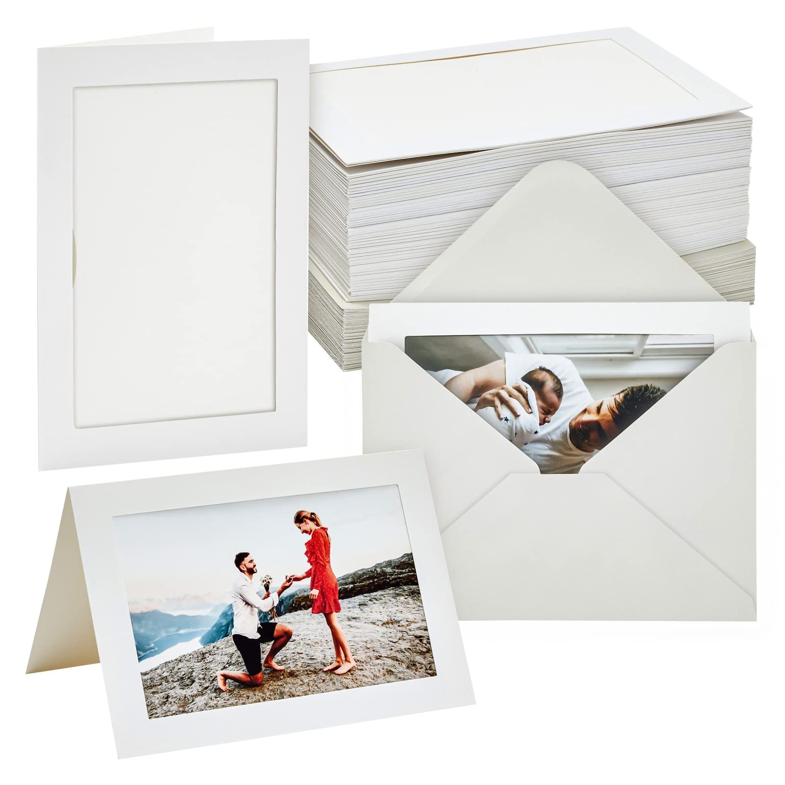 Photo 1 of BEST PAPER GREETINGS 48 Pack Photo Frame Cards with Envelopes, Notecards for 4x6 Picture Insert (Ivory)