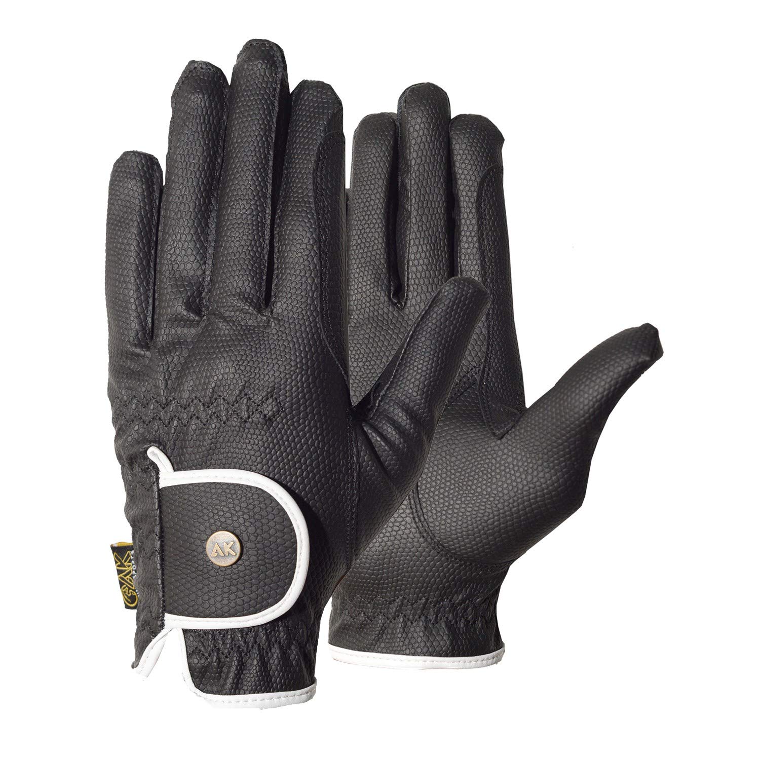 AK Synthetic Grip Horse Riding Gloves All Season Unisex Equestrian Gloves (Black/White, 2XS)