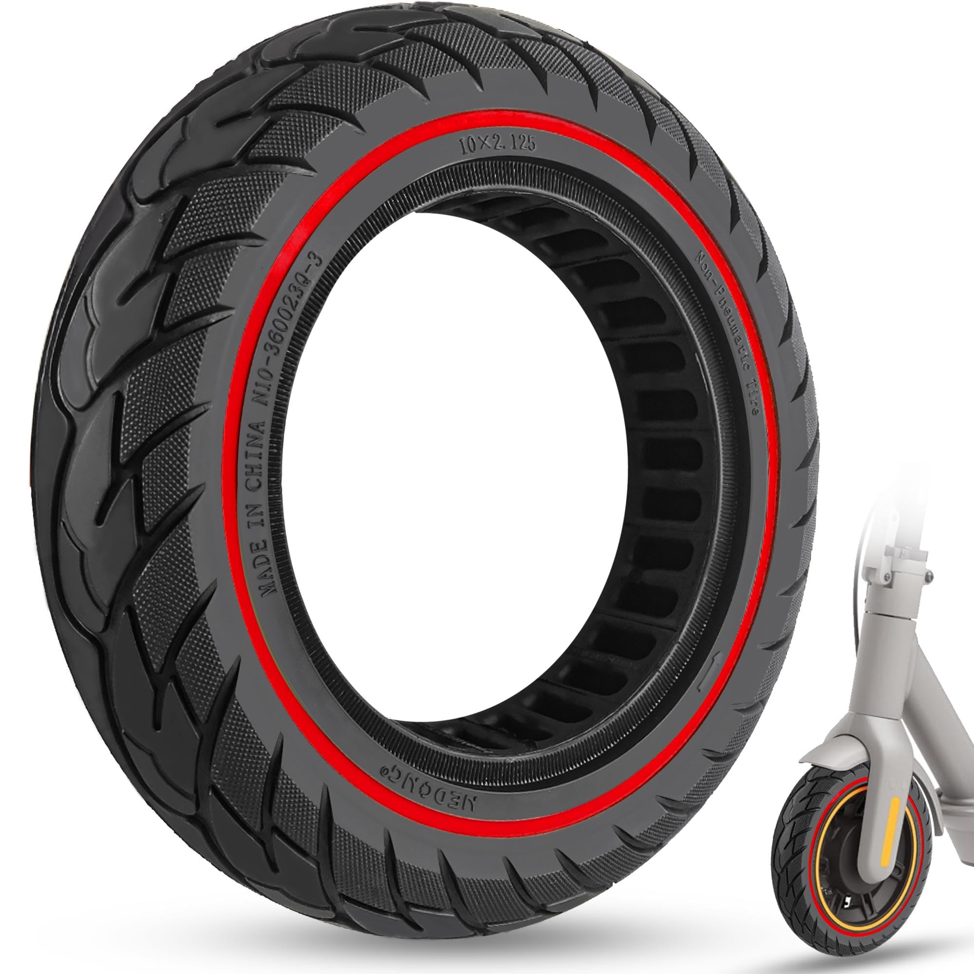GLDYTIMES 10x2/54-152 10x2.125 Inch Solid Tyre Fit for EVERCROSS EV10K PRO Xiaomi 1s/ Mi Essential/Mijia M365 Pro Electric Scooter Tyre, Replacement for 8.5x2 8 1/2x2 50/75-6.1 Original Tire, Red 1pc