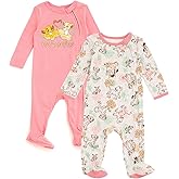 Disney Baby Girls 2 Pack Zip Up Sleep N' Plays Newborn to Infant Sizes (Newborn - 24 Months)