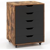 GIANTEX 5-Drawer Storage Cabinet with Drawers, Wheels, Rolling Lateral Filing Under Desk, Chest, 19.5" x 16" x 25.5" Office Mobile File Cabinet for Living Room, Study