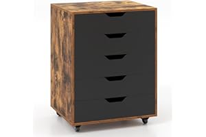 Giantex 5-Drawer Storage Cabinet with Drawers, Wheels, Rolling Lateral Filing Under Desk, Chest, 19.5" x 16" x 25.5" Office Mobile File Cabinet for Living Room, Study