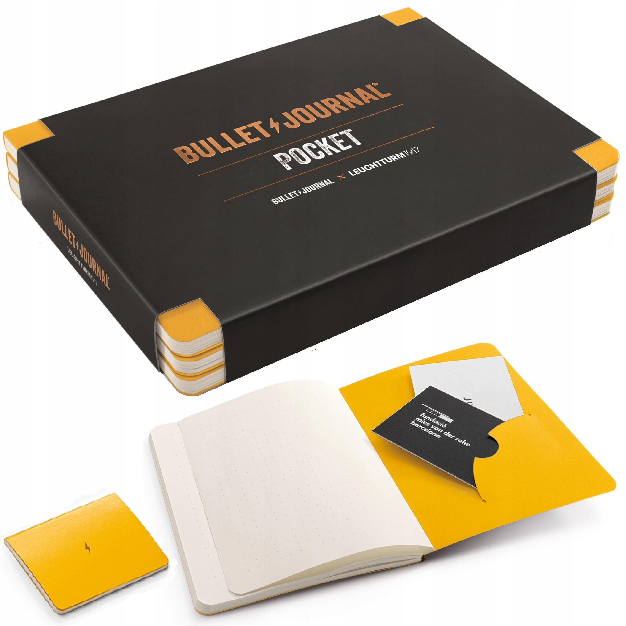 LEUCHTTURM1917 371629 Bullet Journal Pocket, 46 Numbered Double Pages, Dotted, Yellow24, Pack of 3
