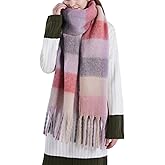 SHOHOKU Large Chunky Plaid Scarf Coloured Checked Oversized Scarf Tassel Soft Fall Winter Thick Warm Shawl Women