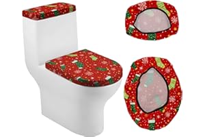 SEEWAN Christmas Toilet Lid Cover, Dust Splash Resistant Toilet Seat Cover and Toilet Tank Cover Set,Reusable Home Bathroom Accessory Decoration, Green Socks
