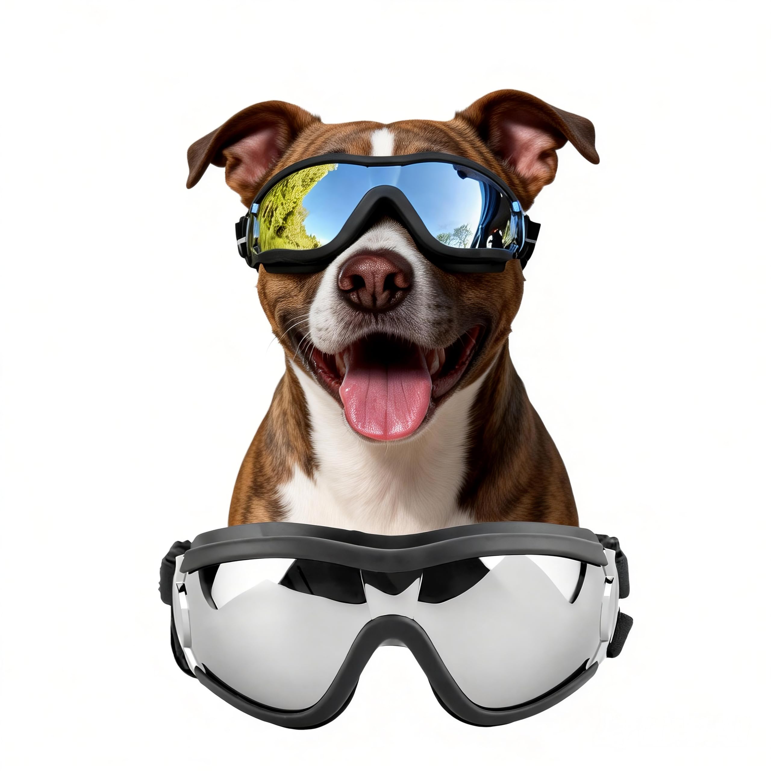 PETLESO Dog Goggles for Medium to Large Dogs, Anti-fog UV Protection Pet Sunglasses with Adjustable Straps for Biking Motorcycling, Black