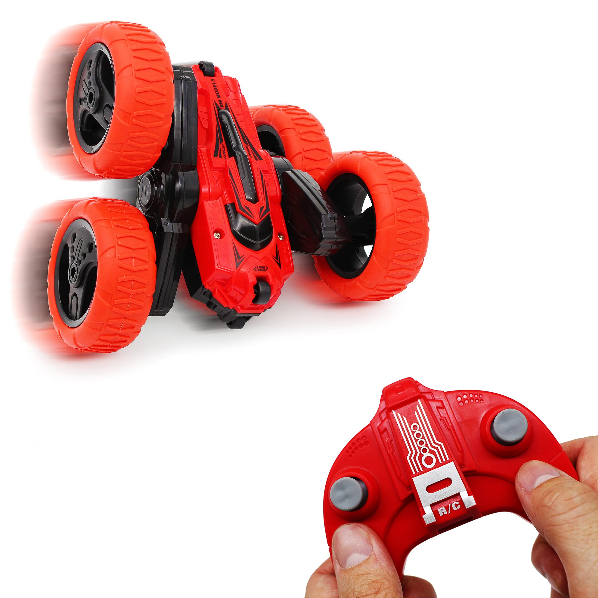CMJ RC Cars 360 Spin Attack Stunt RC Car Electric Race Stunt Car,Double Sided 360° Rolling Rotation RC 4WD High Speed Off Road for boy Toys (Red)