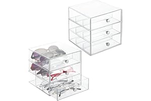 INTERDESIGN iDesign Clarity Stackable Glasses Organizer, 3 Drawer-Set of 2, 2 Count