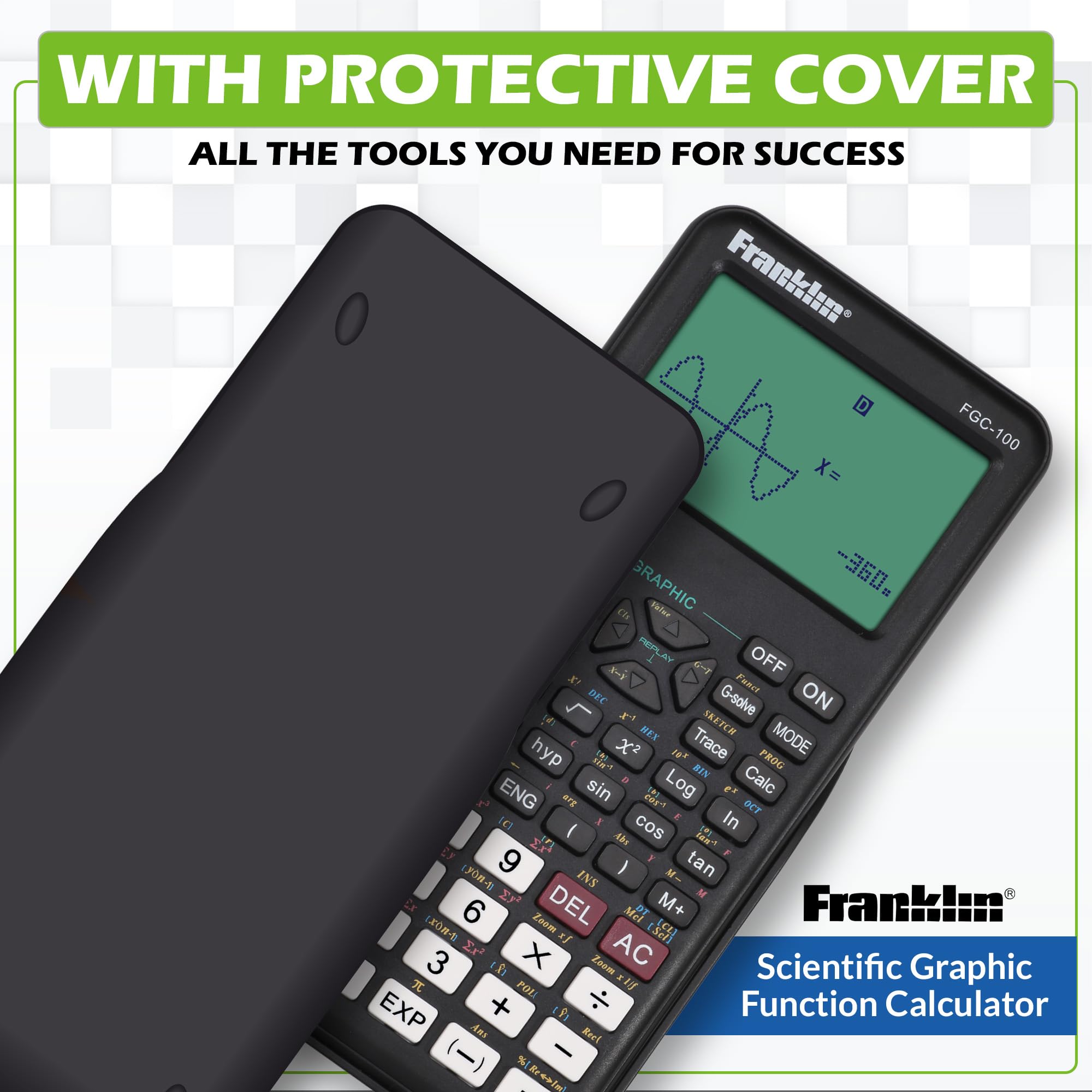 Franklin Scientific Graphing Calculator with 3 Operating Modes - Scientific Calculator Includes 20 Built-in graphs - Ideal for Beginner and Advanced Courses with Protective Cover - White
