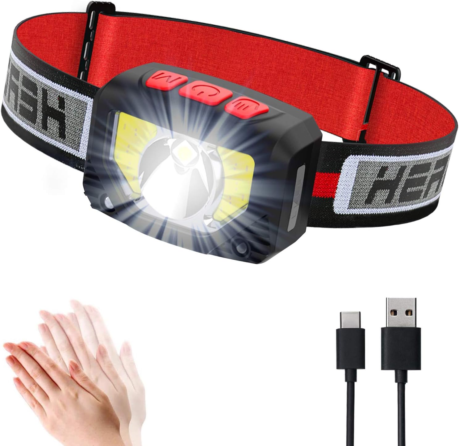 LED Head Torch, USB Headlamp Rechargeable, Super Bright 1000 Lumens COB