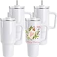 D·S 4 Pack 40 oz Sublimation Tumbler with Handle Insulated Large Sublimation Tumblers Bulk with Lids and Straws Stainless Steel Coffee Mugs for DIY Craft Heat Press Print