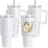 D·S 4 Pack 40 oz Sublimation Tumbler with Handle Insulated Large Sublimation Tumblers Bulk with Lids and Straws Stainless Steel Coffee Mugs for DIY Craft Heat Press Print