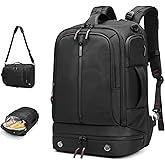 Somago 16 Inch Laptop Backpack Water Resistant Carry On Daypack Backpack Anti Theft Travel Rucksack Backpack with Shoe Compartment Shoulder Strap for Men Women, 33L (Black)