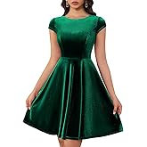 Dressystar Women's Velvet Cocktail Party Formal Dress Cap Sleeve A Line Fall Winter Vintage Rockabilly Dresses Prom Gown