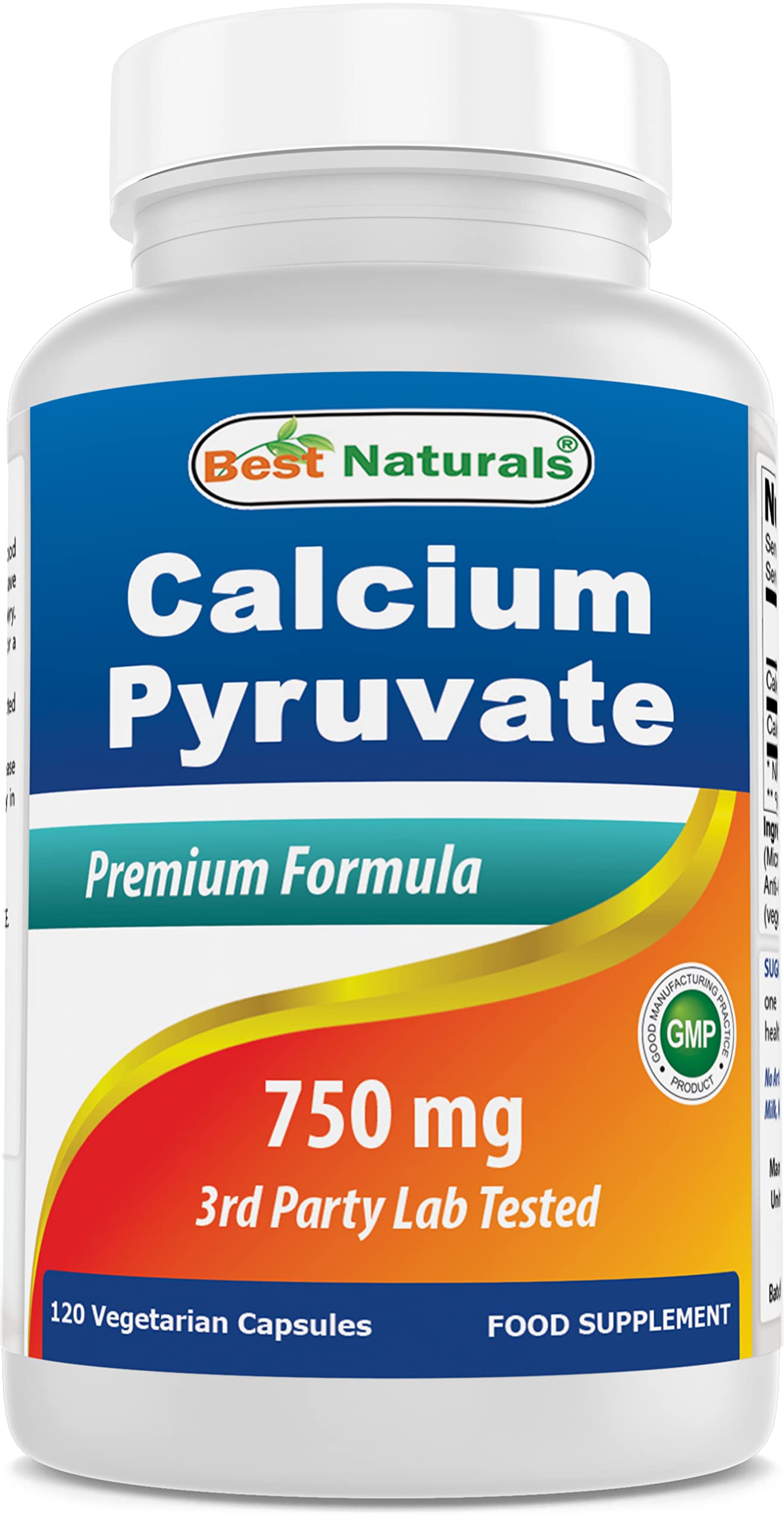 Best Naturals Calcium Pyruvate Fat-Burning Formula for Thighs, 750 mg 120 Capsules - Calcium pyruvate for Weight Loss