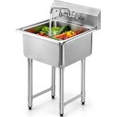VEVOR Stainless Steel Prep &amp; Utility Sink, 1 Compartment Free Standing Small Sink Include Faucet &amp; legs, 21"x18" Commercial Single Bowl Sinks for Garage, Restaurant, Kitchen, Laundry