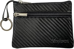 Moplusea Genuine Leather Small Coin Purse Wallet With Keychain Mini Change Purse Coin Pouch Holder For Men (GLCB014 Carbon Black)