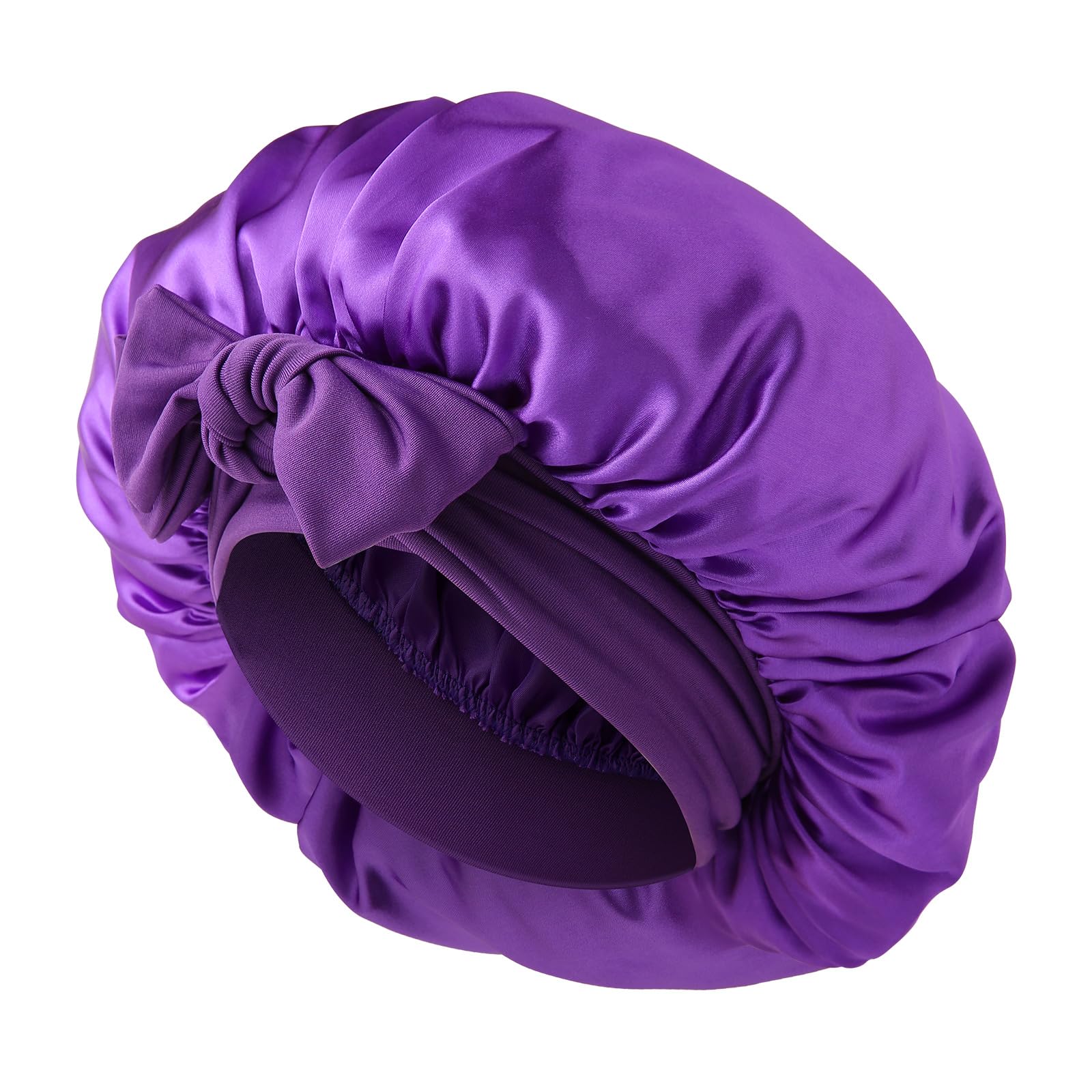 Abeillo Silk Sleep Bonnets for Women - 1PC Satin Night Sleeping Cap with Elastic Band and Tie, Soft and Adjustable for Curly Hair and Braids (Purple) — image 1