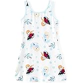 Disney Frozen Elsa Anna Toddler Girl Tank Dress Hawaiian Tropical Ocean Print Blue Summer Beach Holiday Sleeveless A-Line Sundress 5-6Y