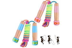 Jump Rope for Kids, Lorvain Adjustable Skipping Rope, Kids Jump Ropes with Wooden Handle for Girls Boys, Weighted Jumping Ropes for Fitness Workout Exercise Outdoor Fun Activity